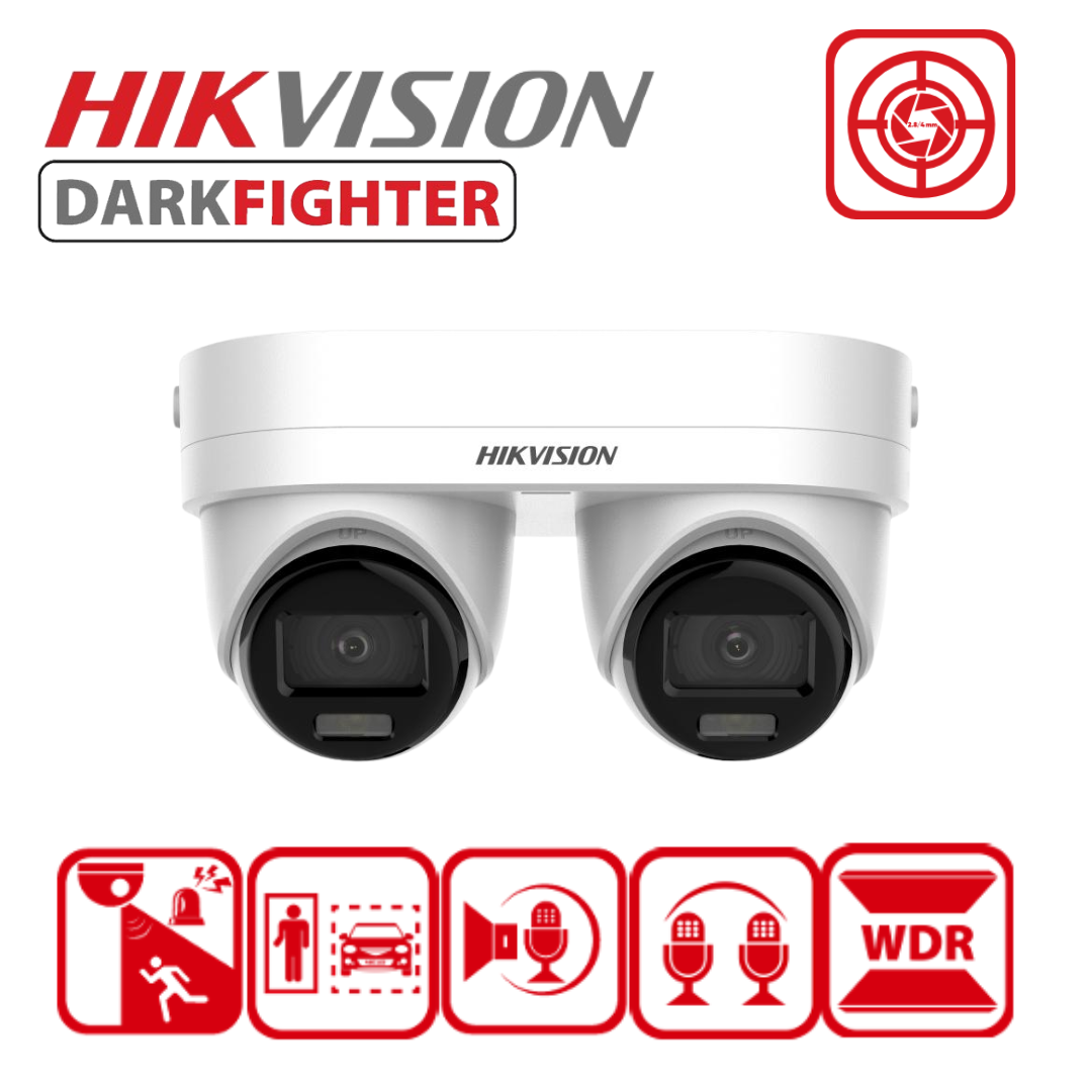Hikvision DS-2CD2346G3D-IZ2UY/S(L) 4MP Dual-Lens Point-Zoom AcuSense Turret Network Camera - White