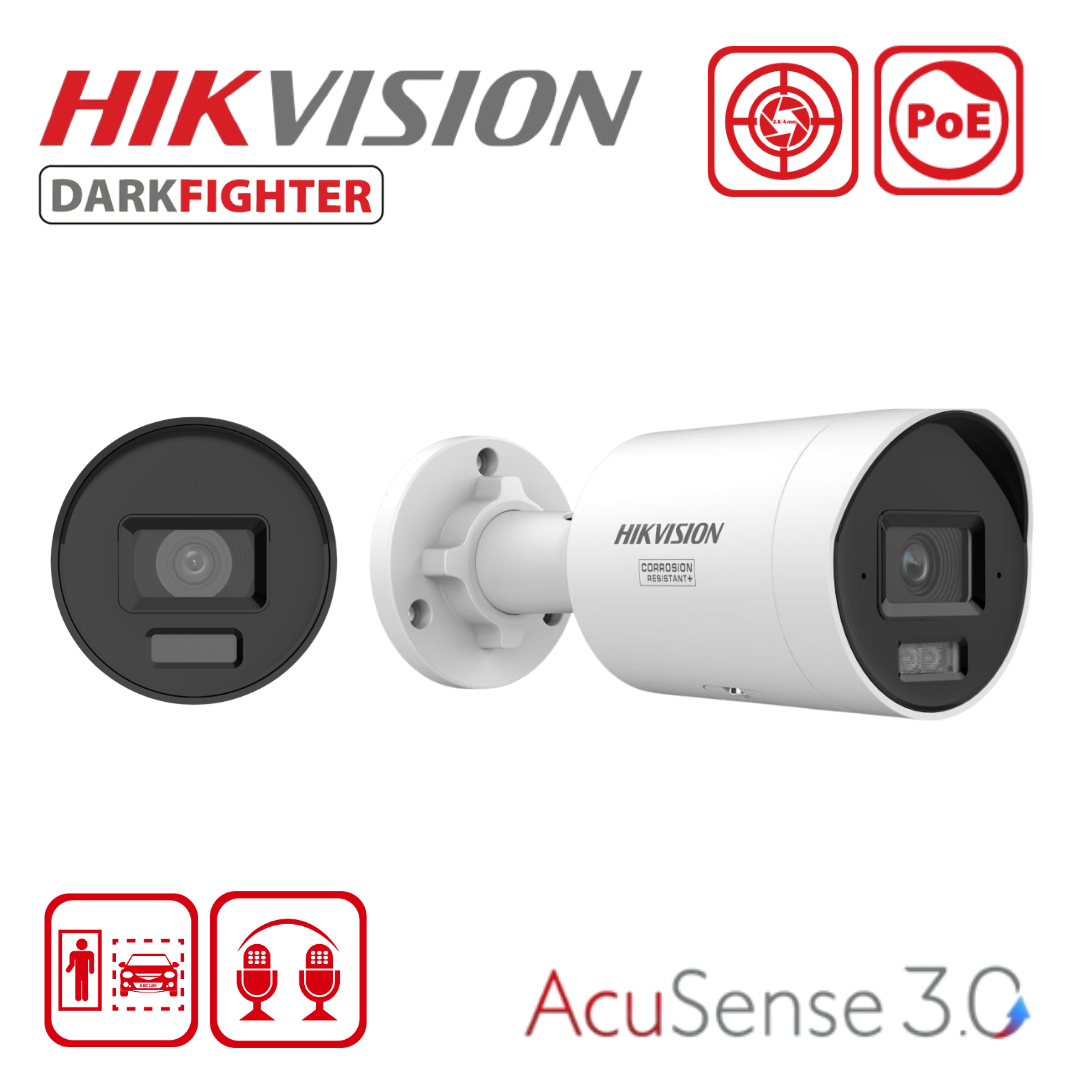 Hikvision DS-2CD2046G3-IZ2UY/SL 4MP DarkFighter 2.8/4mm 2-Way Audio Bullet with Alarm - WHITE