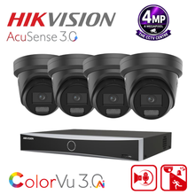 Hikvision 4MP ColorVu 4 Camera CCTV Kit DS-2CD2347G3-LI2UY with DS-7604NXI-K1/4P PoE NVR System with HDD & Cable Options (Black/White) (2.8mm)