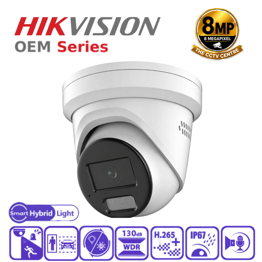 Hikvision OEM Series CC-3387G2-L2SL ColorVu 8MP Smart Hybrid 2-Way Audio IP Camera , 2.8mm - White