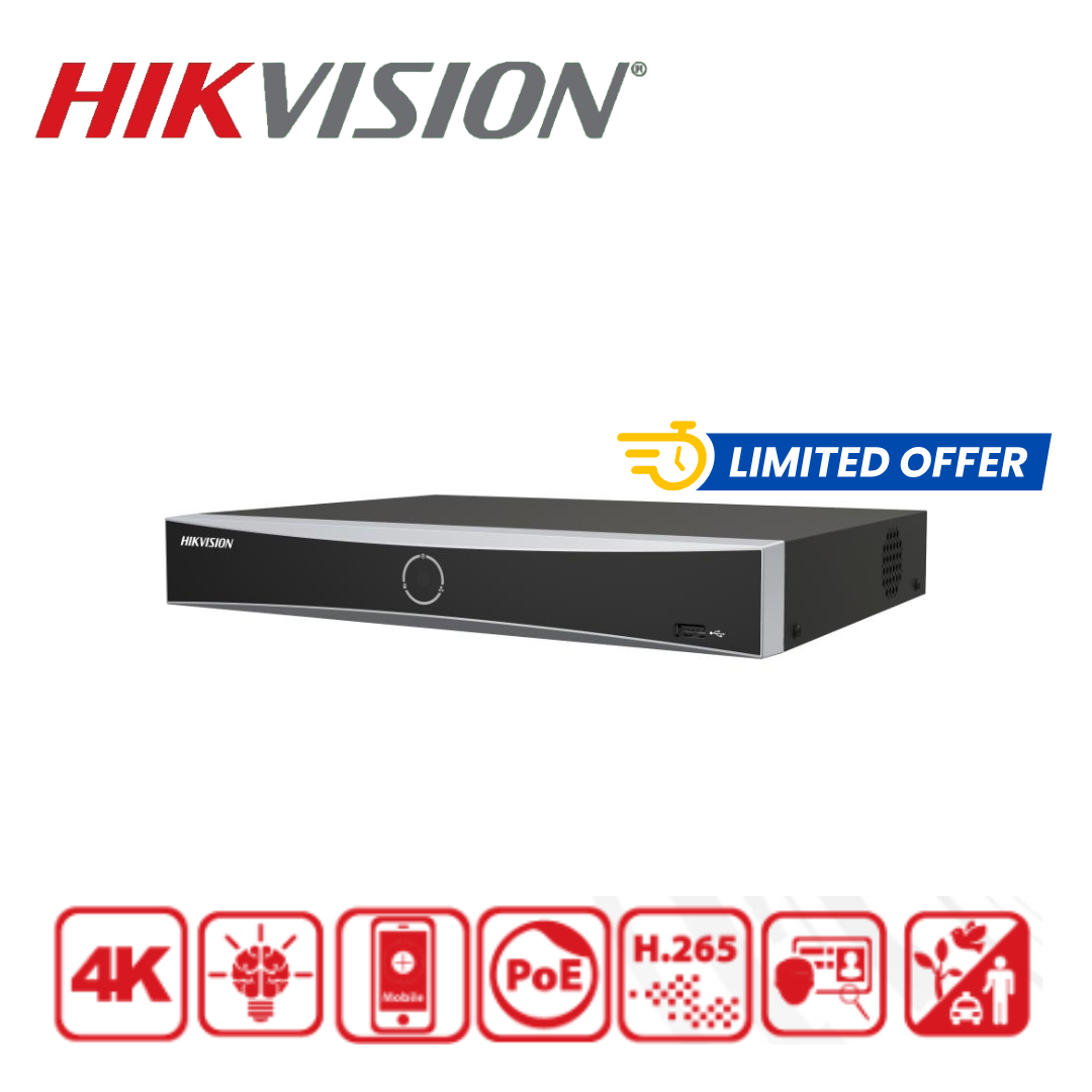 Hikvision 8MP DS-7604NXI-K1/4P/ALARM 4+1 Pro Series 4-Channel 4K 1U 1 SATA 4-PoE In-Out NVR