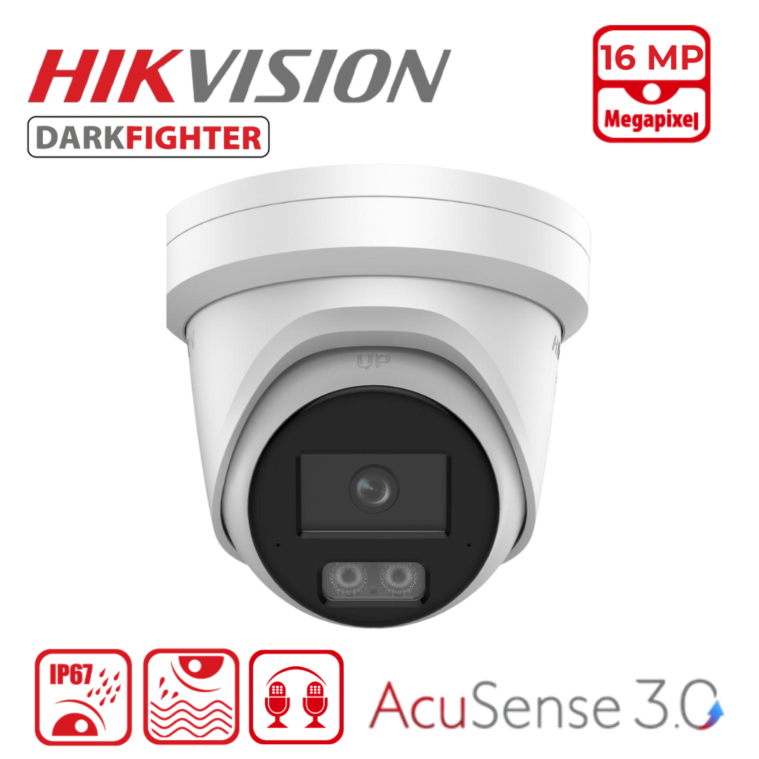 Hikvision DS-2CD23166G3-I2UY 16MP AcuSense 3.0 Turret Camera with Built-In Arrayed Dual-Mic - White, 2.8MM