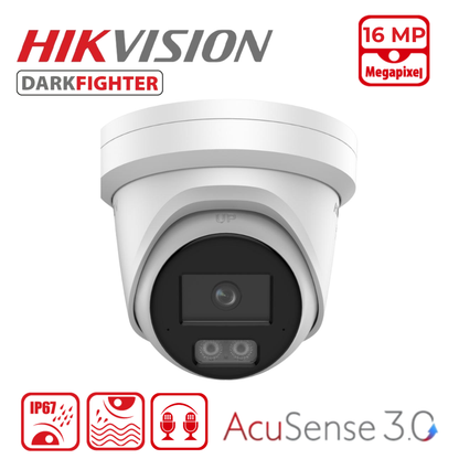 Hikvision DS-2CD23166G3-I2UY 16MP AcuSense 3.0 Turret Camera with Built-In Arrayed Dual-Mic - White, 2.8MM