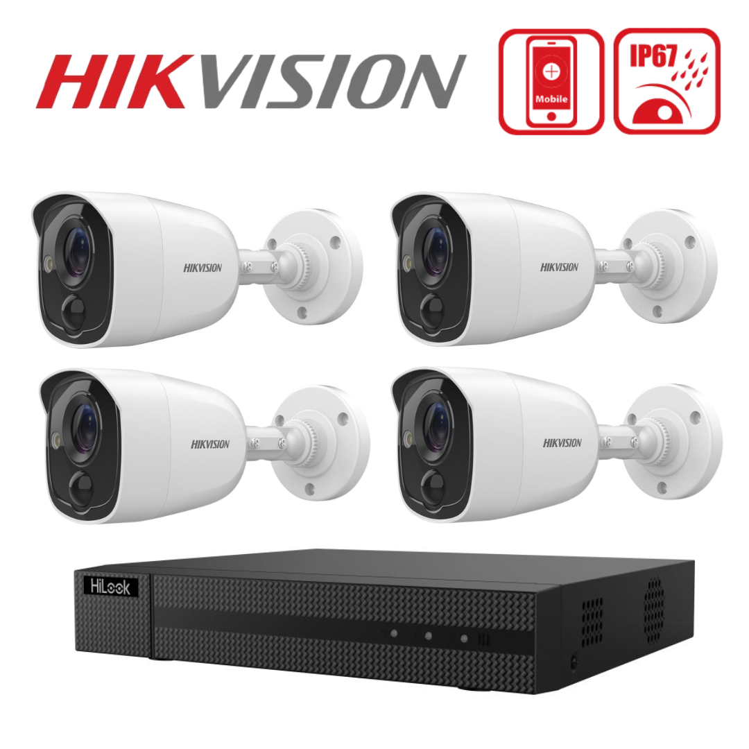 Hikvision 2MP PIR Deterrent 4 Camera CCTV Kit DS-2CE11D8T-PIRLO with DVR-204G-M1/T HiLook DVR - Spring Sale