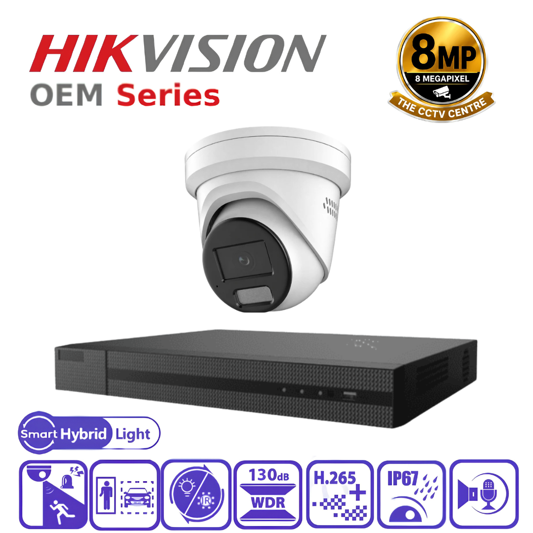 Hikvision OEM CC-3387G2-L2SL 8MP ColorVu IP Camera & HiLook NVR-104MH-C/4P(E) 4CH PoE NVR Kit