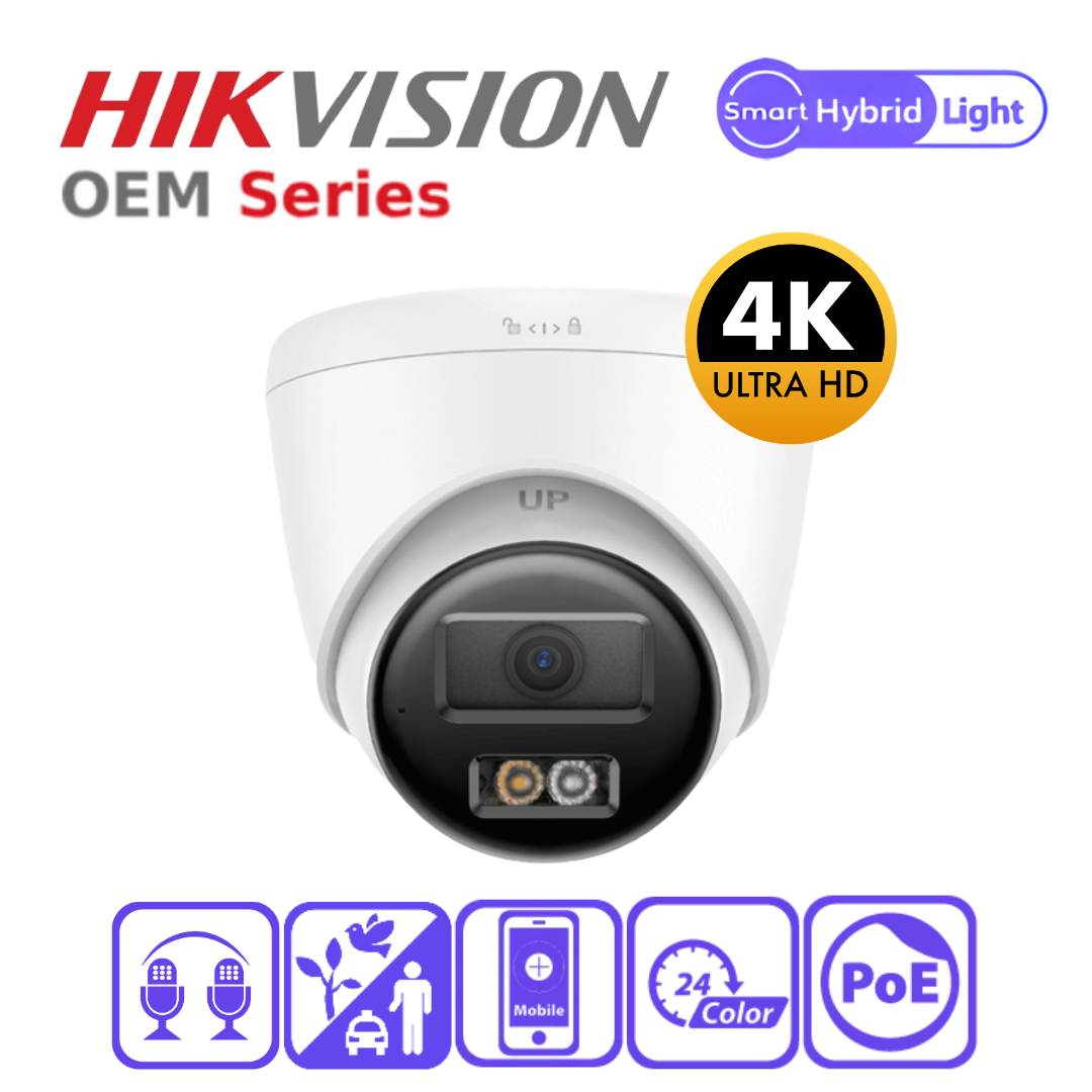 Hikvision OEM IPT280W-HT 4K Hybrid Light ColorVu Turret IP Camera with Two-Way Audio - 2.8MM White