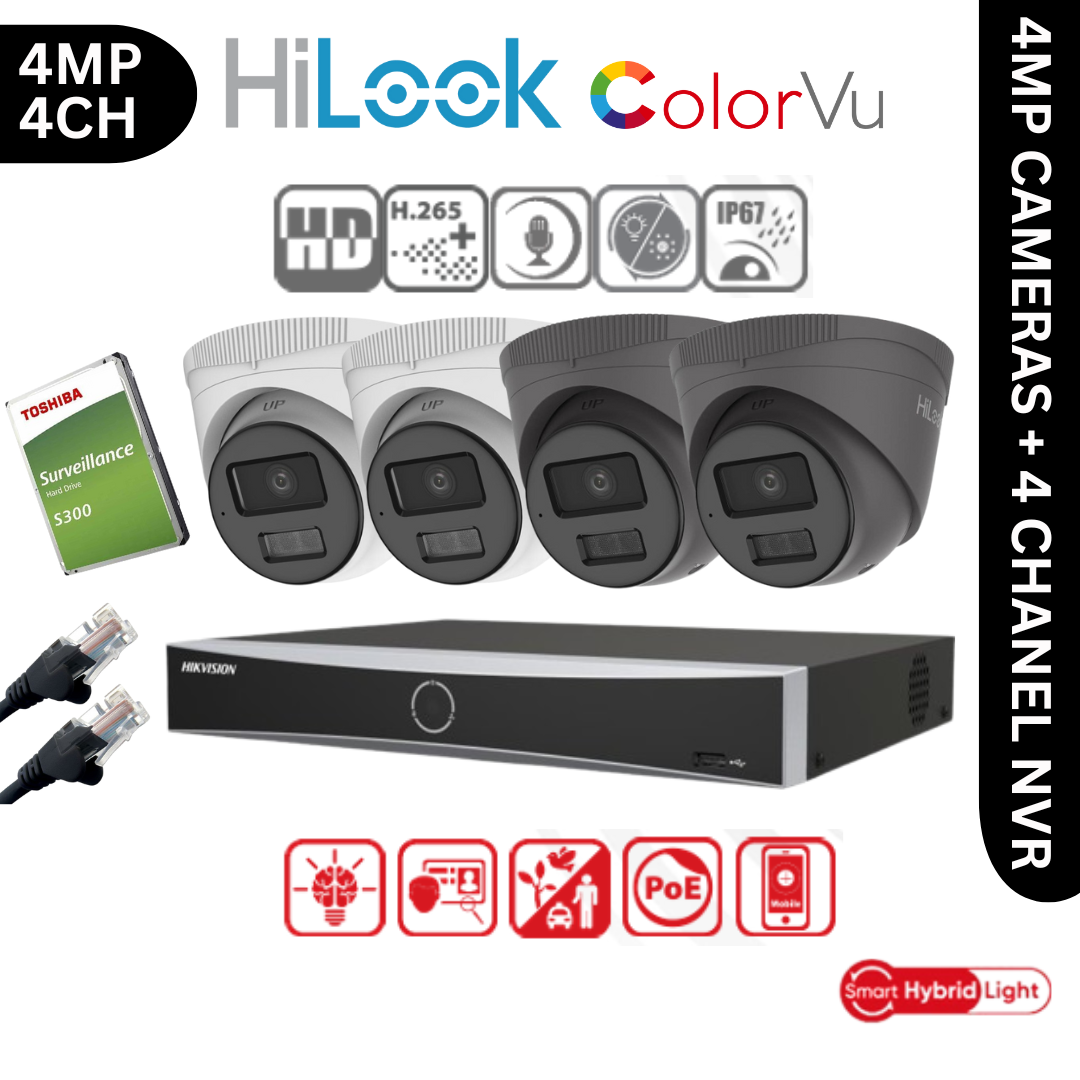4MP HiLook IP CCTV Kit – 4x IPC-T249HA-LU, 1x DS-7604NXI-K1/4P, HDD ...