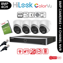 8MP HiLook IP CCTV Kit – 4x IPC-T280HA-LUF/SL, 1x DS-7604NXI-K1/4P, HDD & Cabling – White (CKIT1003)