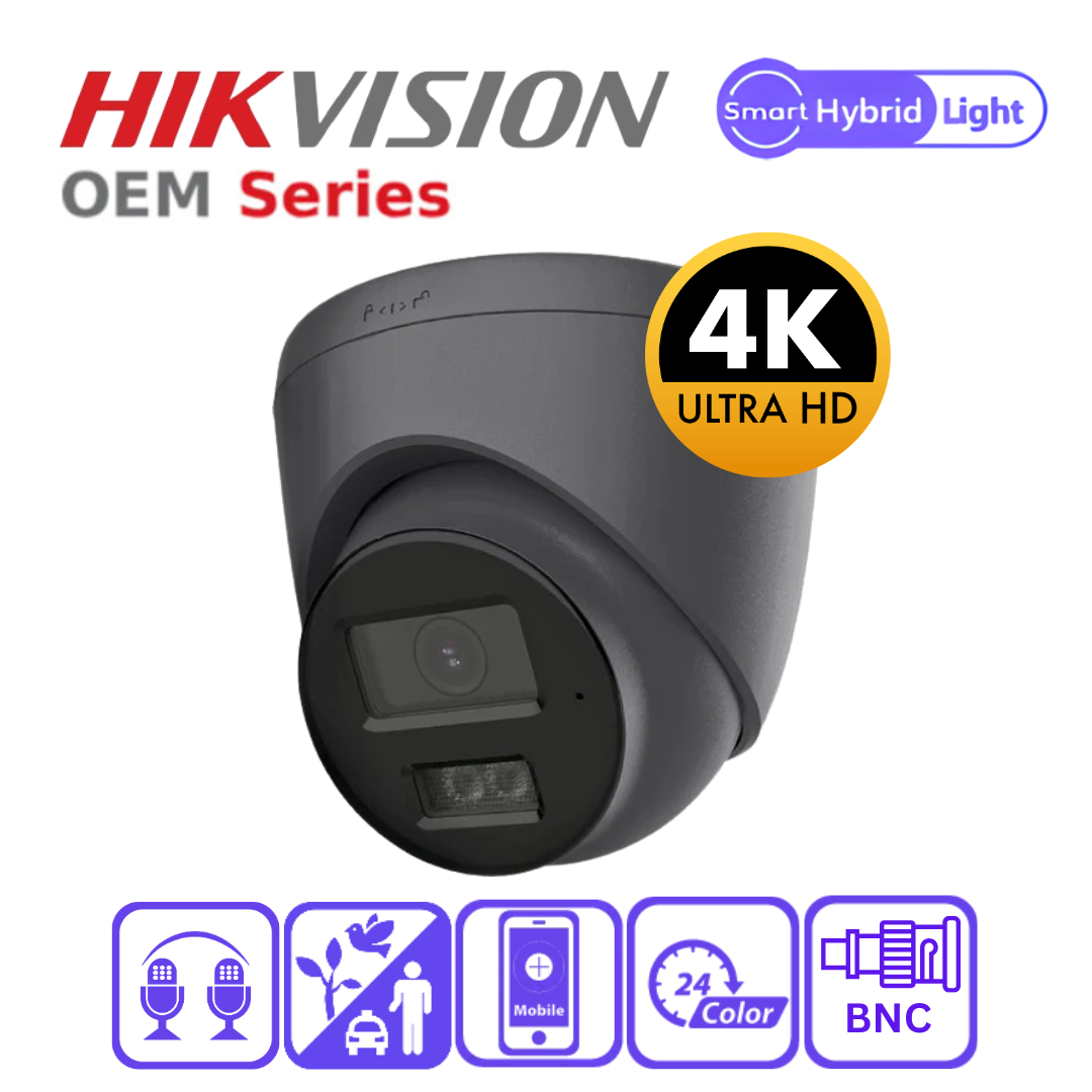 Hikvision OEM T289B-HT 8MP 4K IP67 ColorVu Hybrid Light TVI Turret Camera with Two-Way Audio – Black