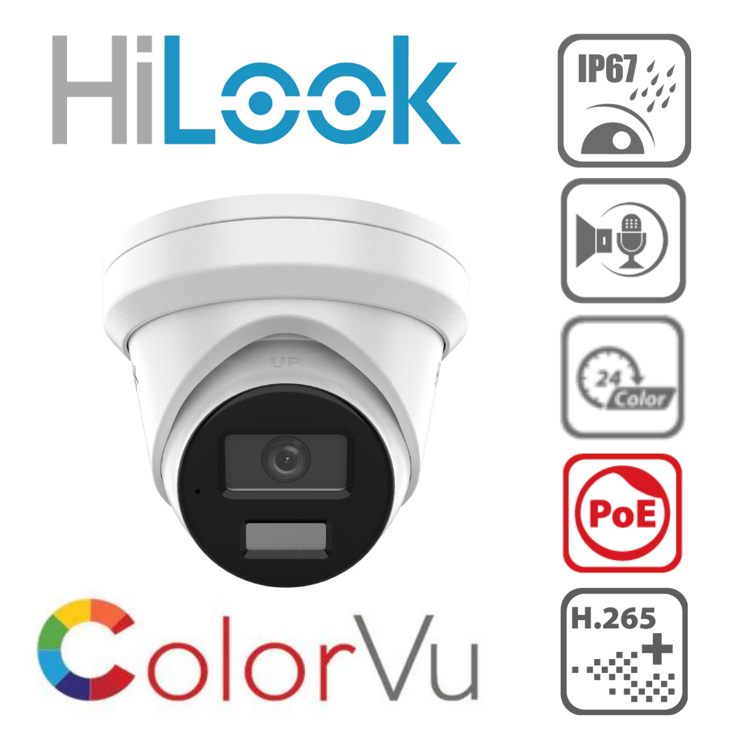 3K/5MP Hilook By Hikvision IPC-T259H-MU(2.8MM)(C) ColorVu Fixed Turret IP Camera w/ Built-In Mic