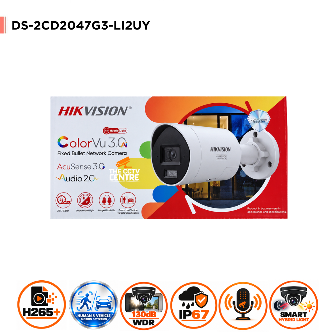 4 MP Hikvision DS-2CD2047G3-LI2UY(2.8mm) Smart Hybrid Light w/ ColorVu Mini Bullet IP Camera White
