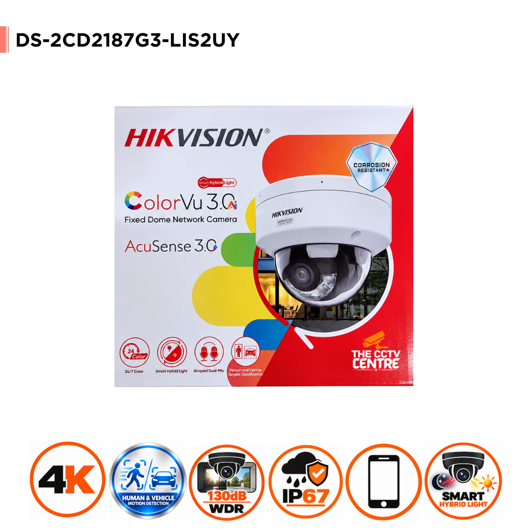 8MP Hikvision DS-2CD2187G3-LIS2UY(2.8mm) Smart Hybrid Light w/ ColorVu Fixed Mini Dome IP Camera