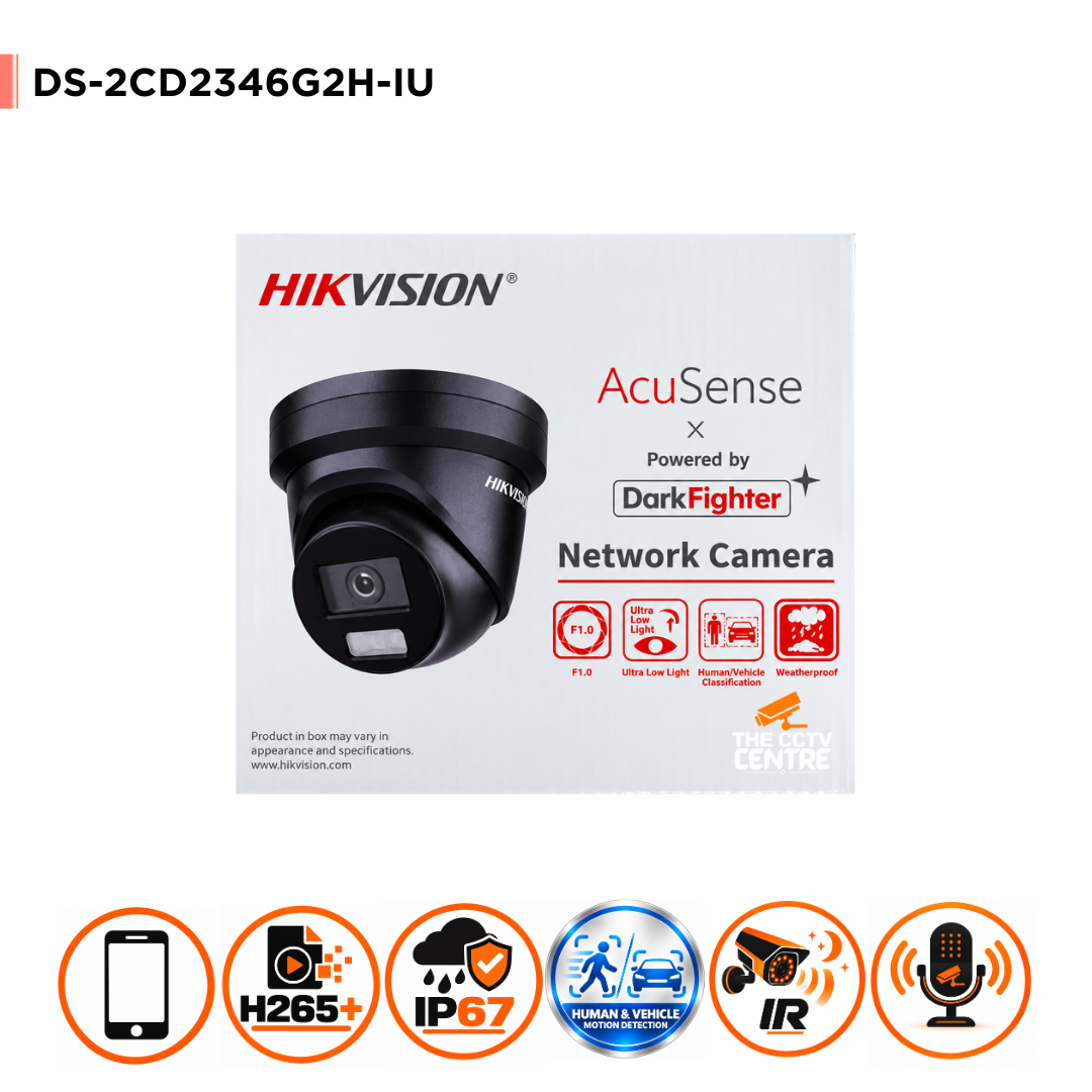 Hikvision DS-2CD2346G2H-IU 4MP AcuSense DarkFighter Turret IP Camera with Microphone – Black