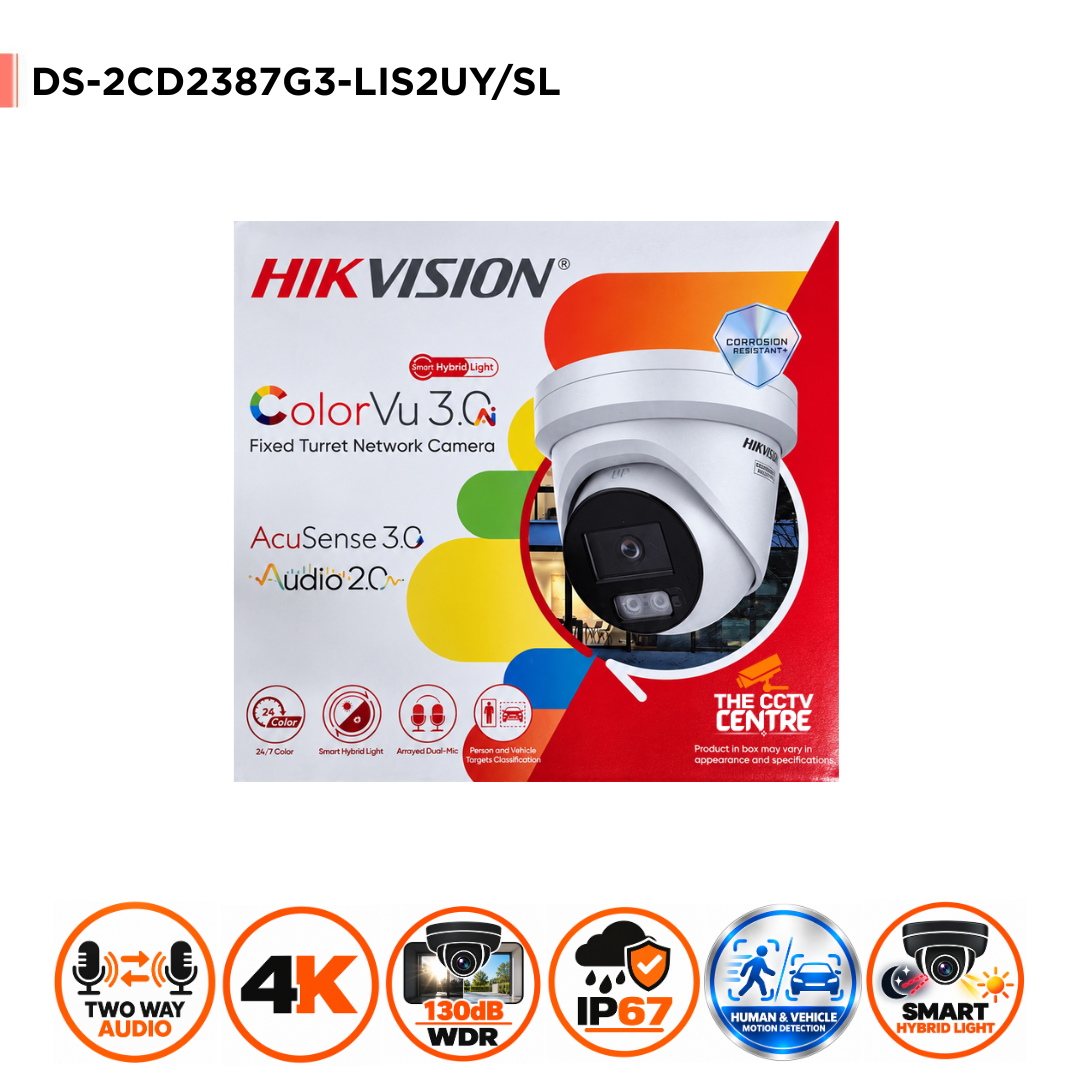8MP Hikvision DS-2CD2387G3-LIS2UY/SL(2.8mm) Smart Hybrid Light with ColorVu Fixed Turret IP Camera