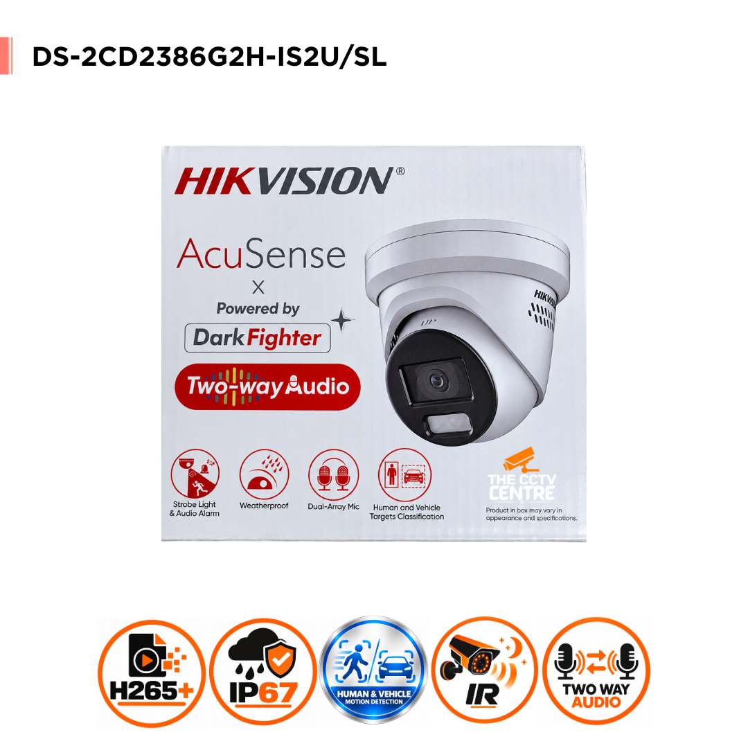 Hikvision DS-2CD2386G2H-IS2U/SL 8MP AcuSense Turret Camera with Strobe Light, Two-Way Audio & On-Board Storage - WHITE