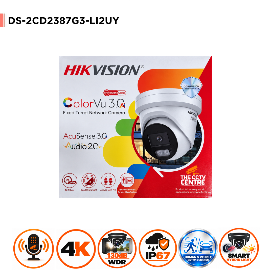8MP Hikvision DS-2CD2387G3-LI2UY(2.8mm) Smart Hybrid Light w/ ColorVu Fixed Turret IP Camera