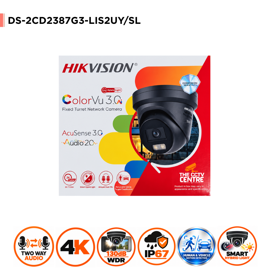 8MP Hikvision DS-2CD2387G3-LIS2UY/SL(2.8mm) Smart Hybrid Light with ColorVu Fixed Turret IP Camera BLACK