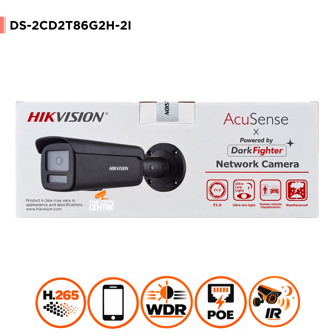 Hikvision DS-2CD2T86G2H-2I 8MP 2.8mm DarkFigter Black Bullet Camera IP67