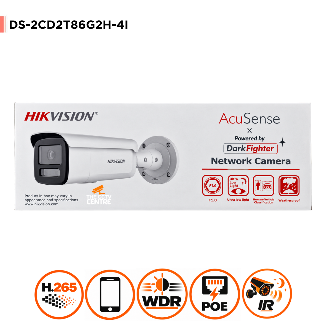 Hikvision DS-2CD2T86G2H-4I 8MP DarkFighter 80m IR 4mm White Bullet Camera IP67