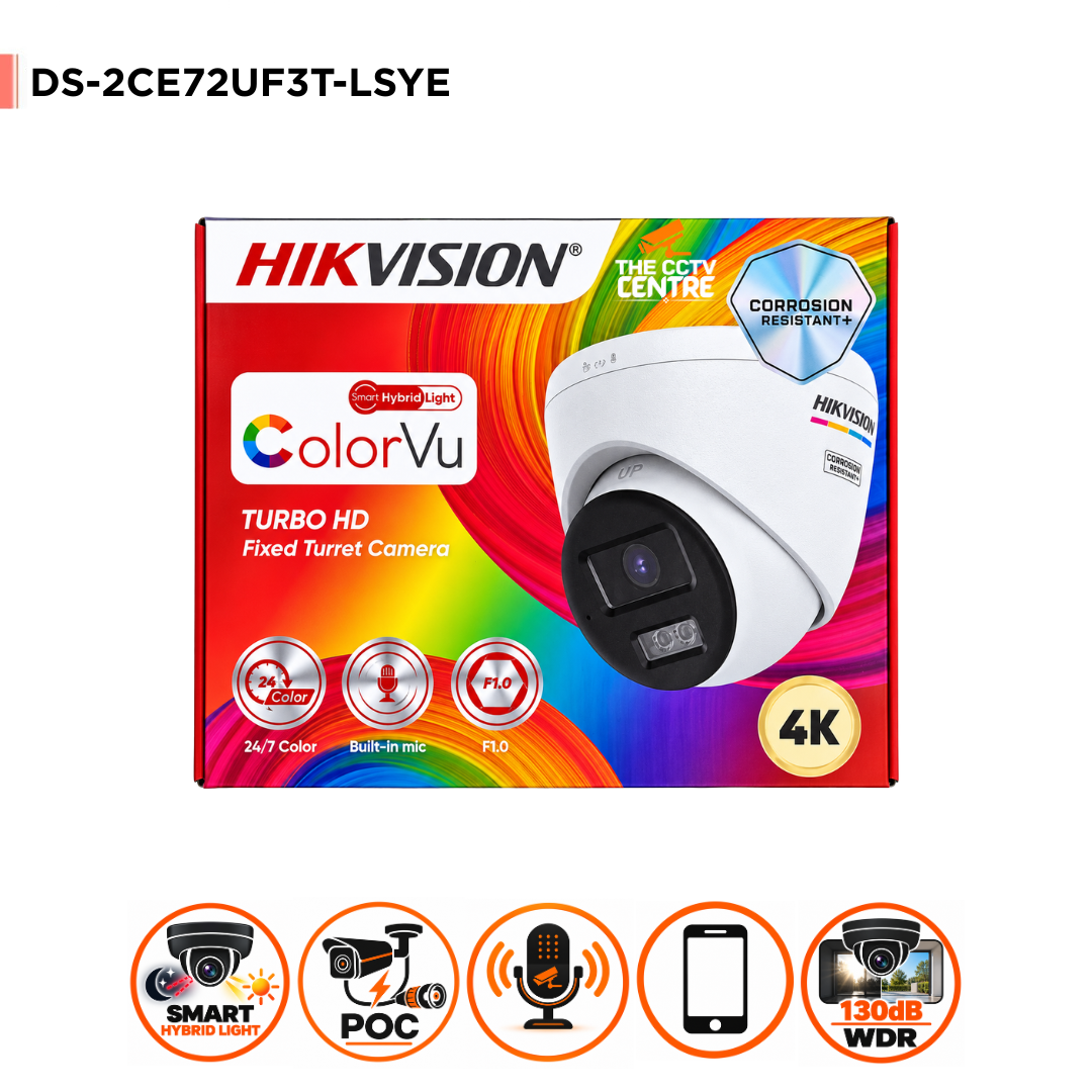 Hikvision DS-2CE72UF3T-LSYE 4K PoC ColorVu Smart Hybrid Audio Turret Camera NEMA4X - White