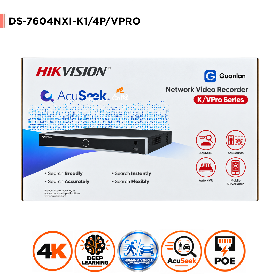 Hikvision DS-7604NXI-K1/4P/VPro 4 Channel 4K PoE NVR – AcuSeek, AcuSearch & AcuSense