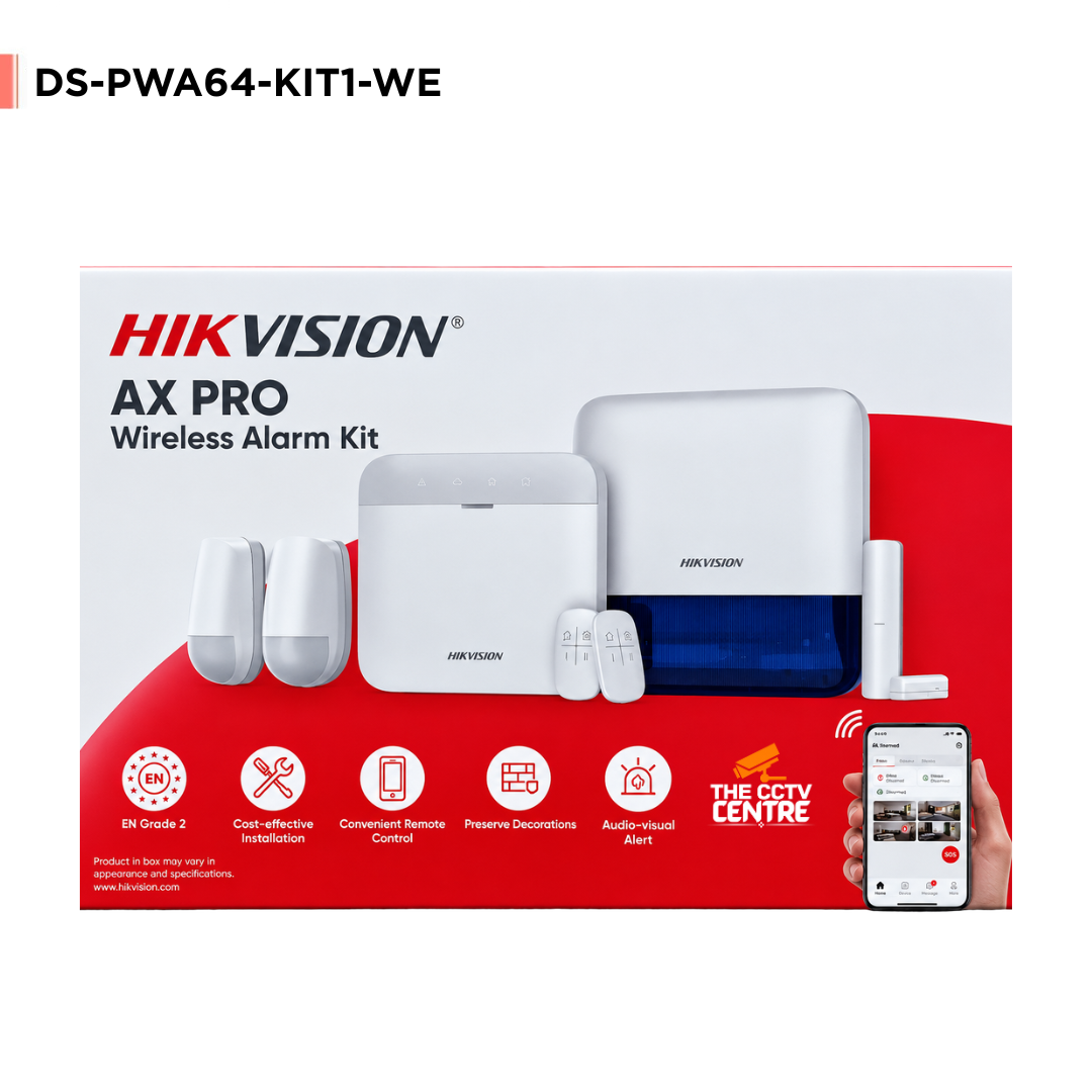 Hikvision AX PRO DS-PWA64-KIT1-WE Wireless Intruder Alarm Kit, up to 64 Wireless Zones/Outputs