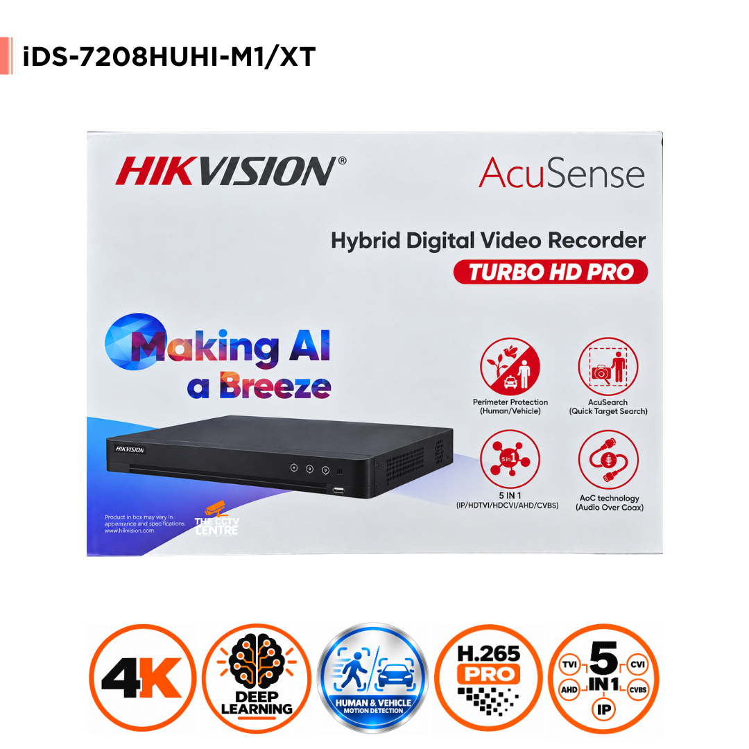 Hikvision iDS-7208HUHI-M1/XT 8 Channel 5MP AcuSense DVR – Facial Recognition & 4K Support