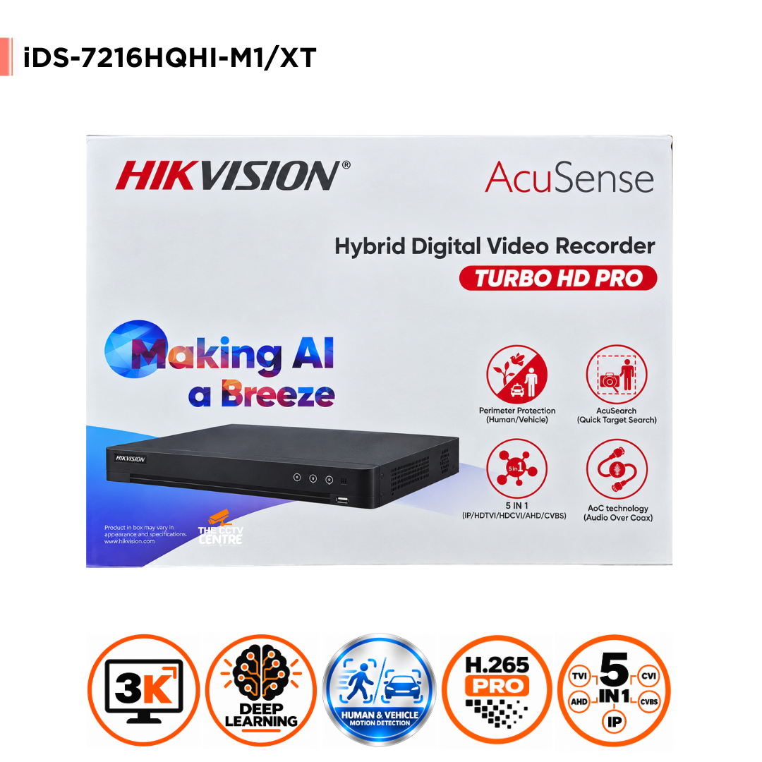 3K/5MP Hikvision iDS-7216HQHI- M1/XT(STD) 1U H.265 AcuSense 16-ch DVR