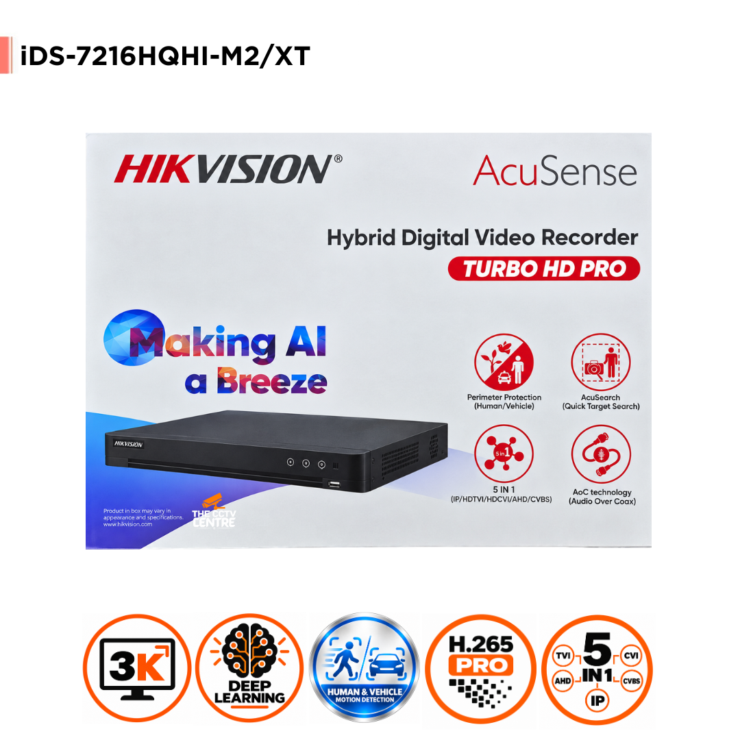 3K/5MP Hikvision iDS-7216HQHI-M2/XT(STD) 16-Channel 1U H.265 AcuSense DVR