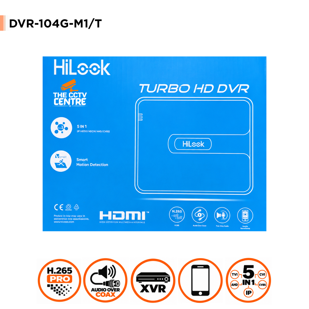 HiLook DVR-104G-M1/T 4CH Turbo HD DVR – 1080p Lite, H.265 Pro+ & Audio