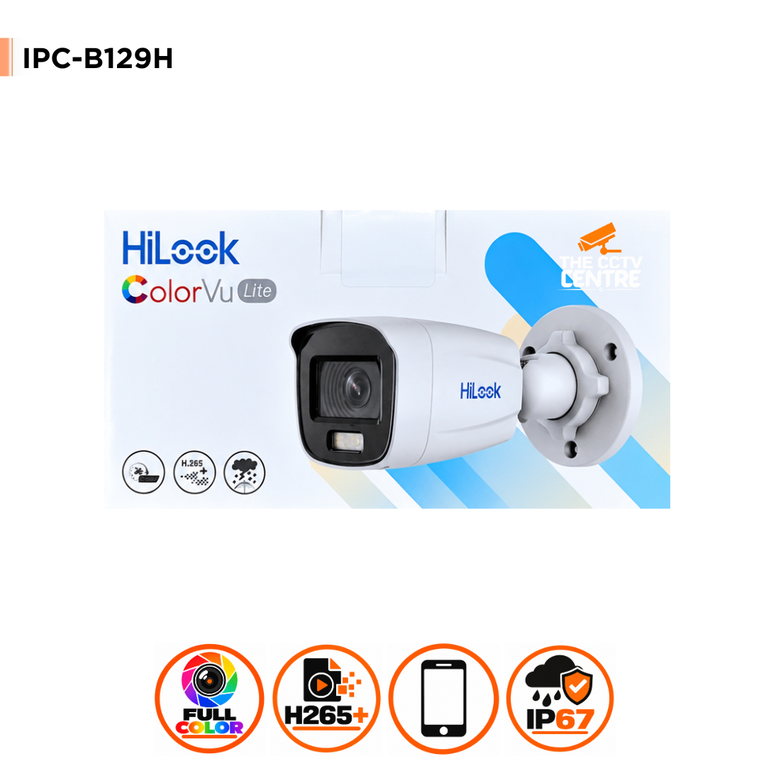 HiLook IPC-B129H 2MP ColorVu IP Bullet Camera – 4mm Lens & H.265+