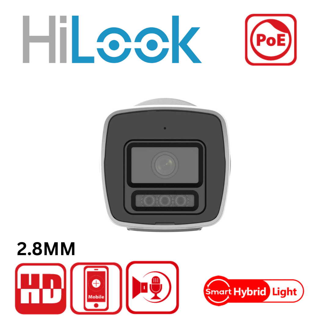 HiLook IPC-B129HA-LU 2MP ColorVu Smart Hybrid Light Audio Bullet Camera - 2.8MM