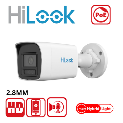 HiLook IPC-B129HA-LU 2MP ColorVu Smart Hybrid Light Audio Bullet Camera - 2.8MM