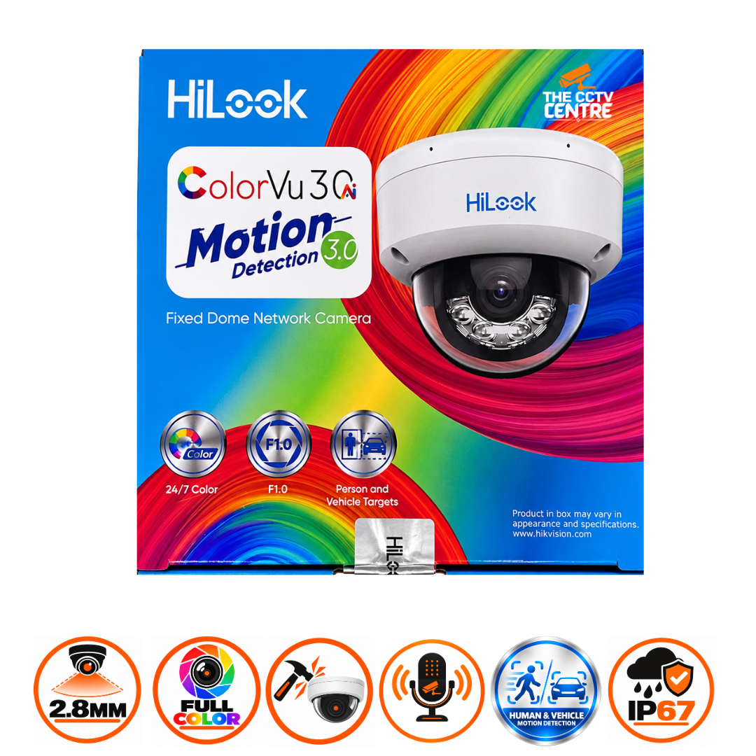 HiLook IPC-D149HAA-LU 4MP ColorVu 3.0 Smart Hybrid Audio Dome IP Camera with AI Detection
