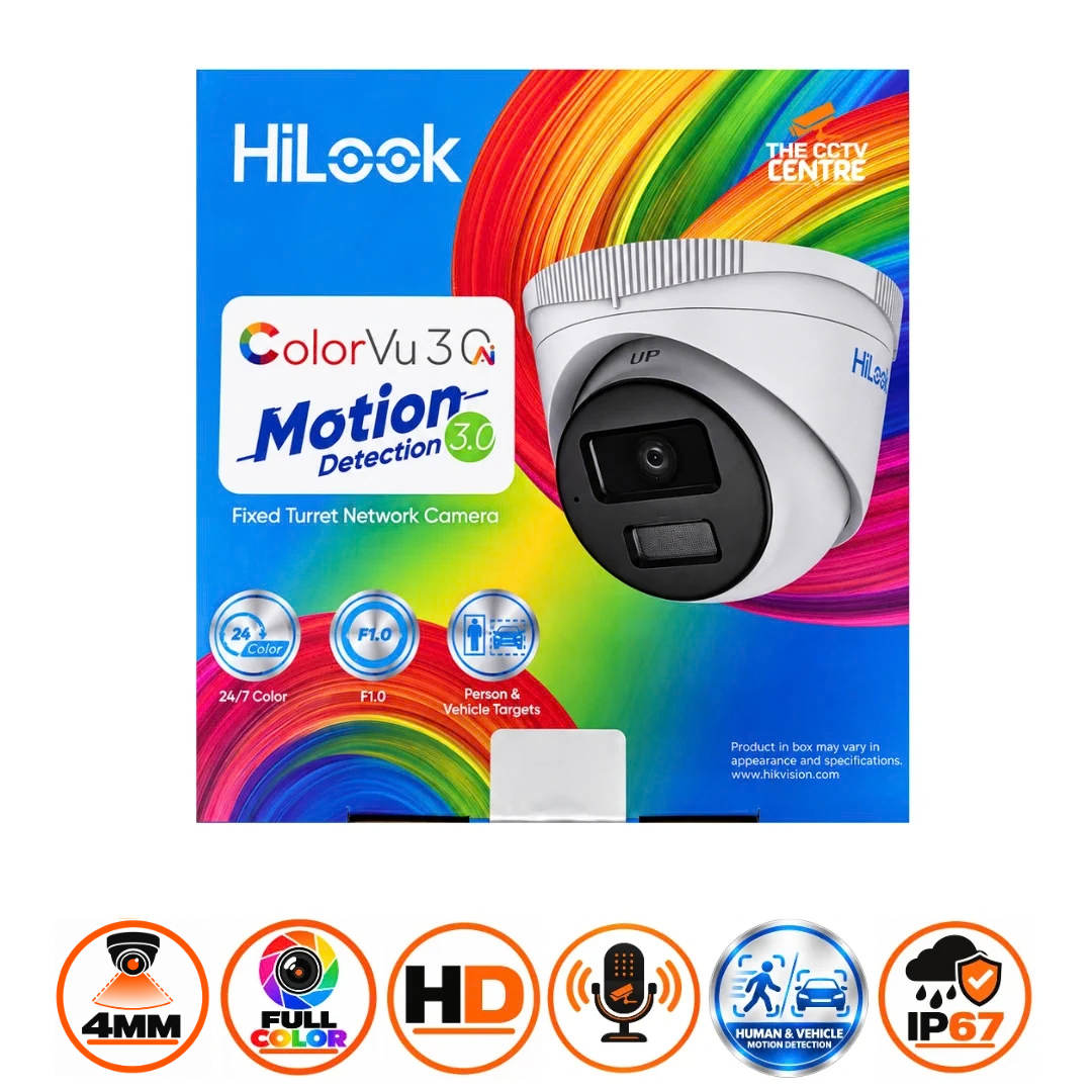 HiLook IPC-T249HAA 4MP ColorVu 3.0 IP Turret Camera with HikAI-ISP & Smart Hybrid Light