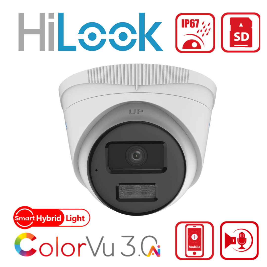 HiLook IPC-T249HAA-LU 4MP ColorVu 3.0 Smart Hybrid Audio Turret IP Camera