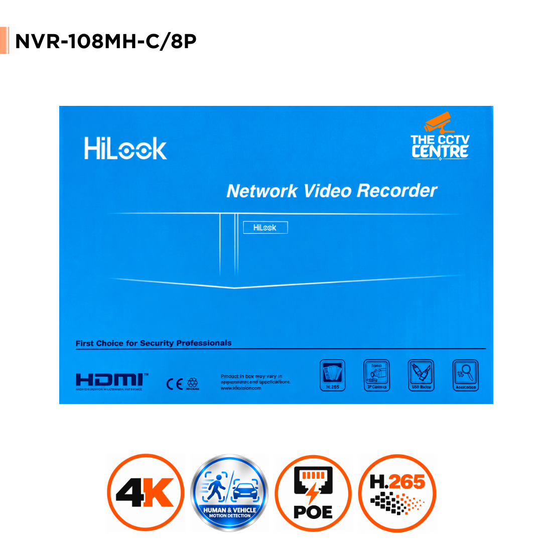 Hilook NVR-108MH-C/8P (E) (NEW MODEL) 8 Channel NVR with 8 PoE Ports - HiLook by Hikvision