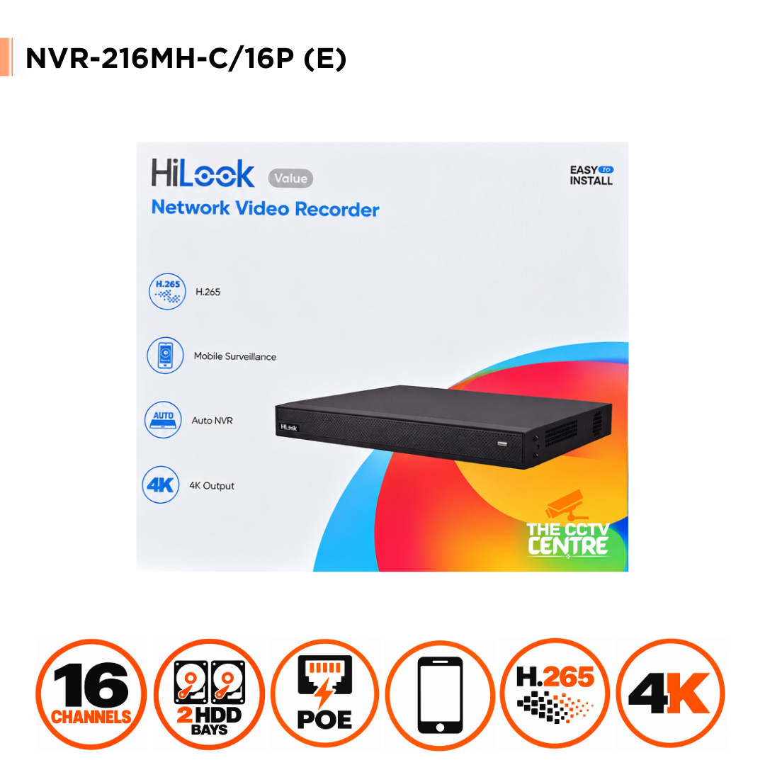 HiLook NVR-216MH-C/16P (E) (NEW MODEL) - 16 Channel - 8MP 4K NVR With 16 PoE Ports