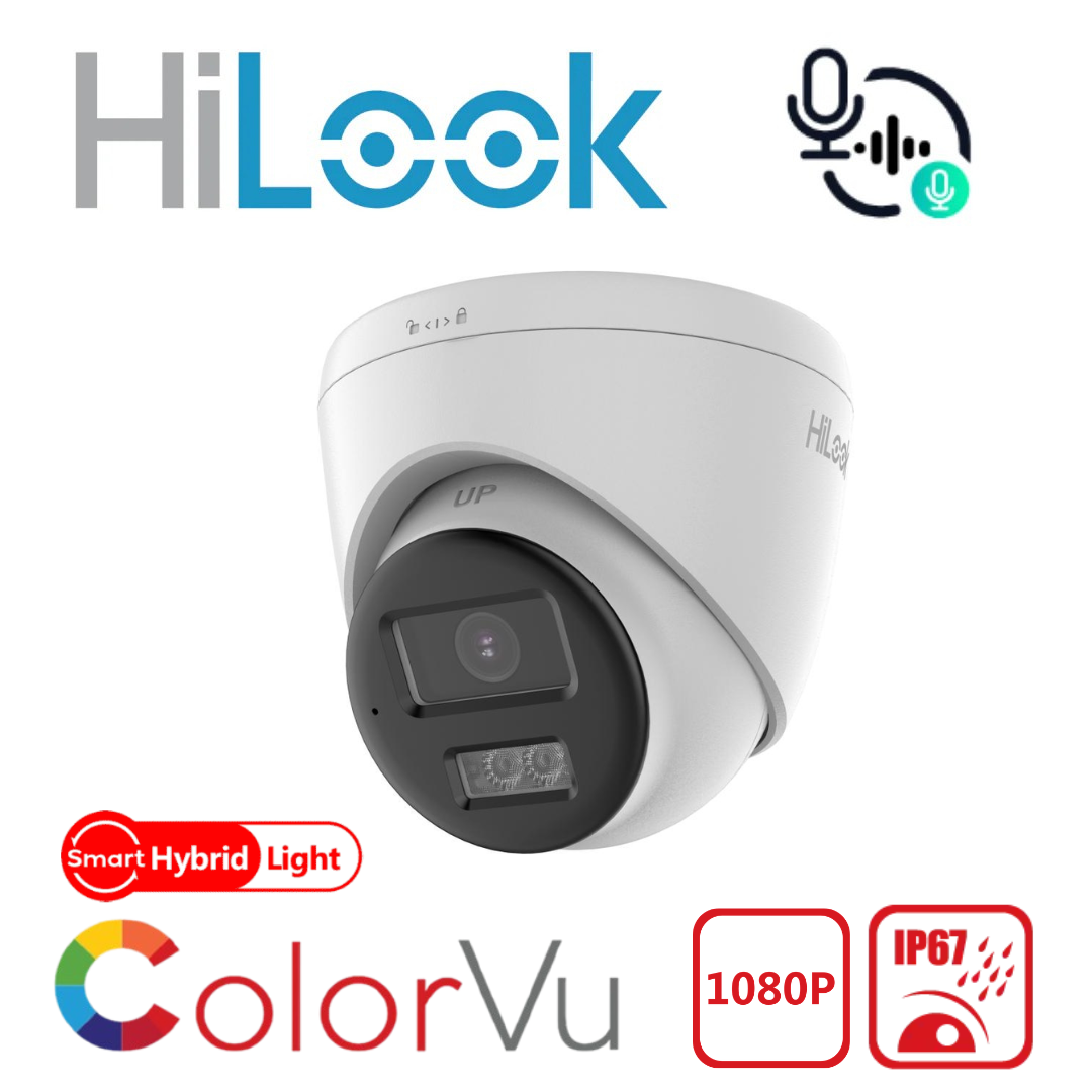 HiLook THC-T227-LTS 2MP ColorVu Two-Way Audio Smart Hybrid Light Turret Camera IP67 - 2.8mm