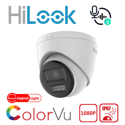 HiLook THC-T227-LTS 2MP ColorVu Two-Way Audio Smart Hybrid Light Turret Camera IP67 - 2.8mm