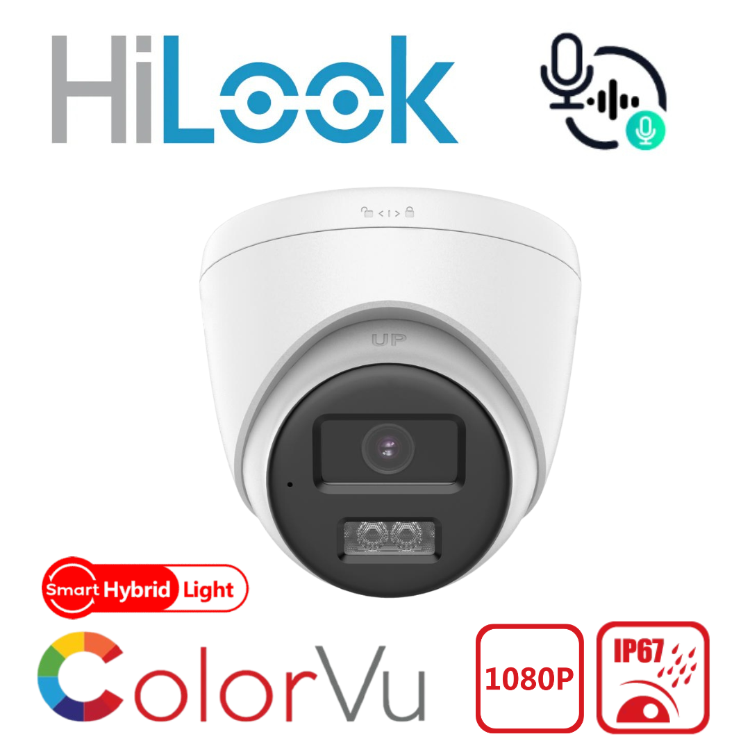 HiLook THC-T227-LTS 2MP ColorVu Two-Way Audio Smart Hybrid Light Turret Camera IP67 - 2.8mm