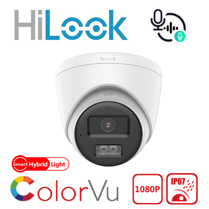 HiLook THC-T227-LTS 2MP ColorVu Two-Way Audio Smart Hybrid Light Turret Camera IP67 - 2.8mm