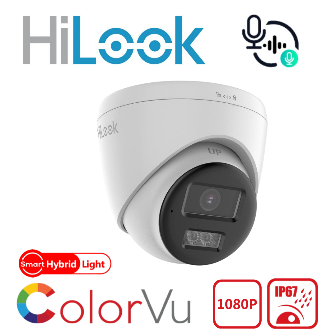 HiLook THC-T227-LTS 2MP ColorVu Two-Way Audio Smart Hybrid Light Turret Camera IP67 - 2.8mm