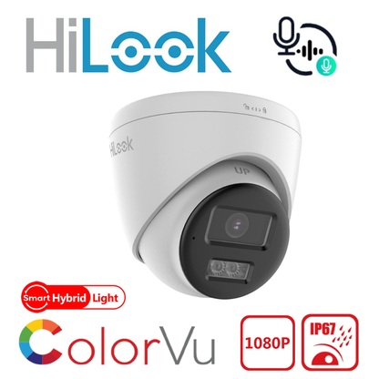 HiLook THC-T227-LTS 2MP ColorVu Two-Way Audio Smart Hybrid Light Turret Camera IP67 - 2.8mm