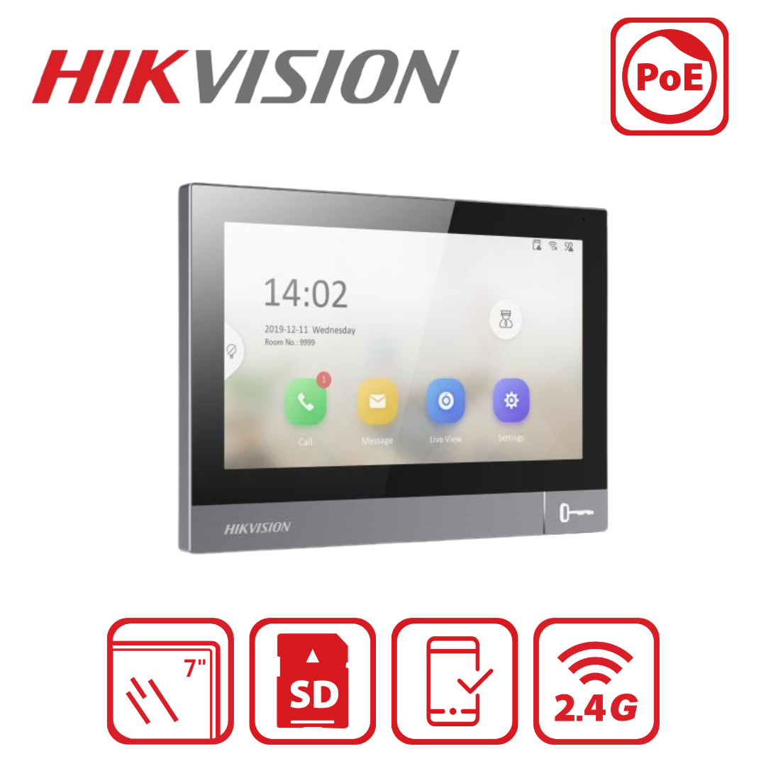 Hikvision DS-KH8381-WTE1 8-Series 7" Metal IP Indoor Station with PoE & Touchscreen