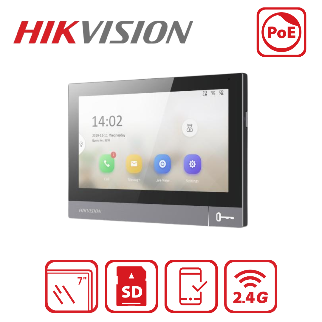 Hikvision DS-KH8381-WTE1 8-Series 7" Metal IP Indoor Station with PoE & Touchscreen