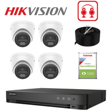Hikvision 4-Camera  3K ColorVu Turbo HD CCTV Kit, 2 Way Audio – 4× DS-2CE72KF0T-LTS + iDS-7204HQHI-M1/XT + 2TB HDD + 100m External CAT6